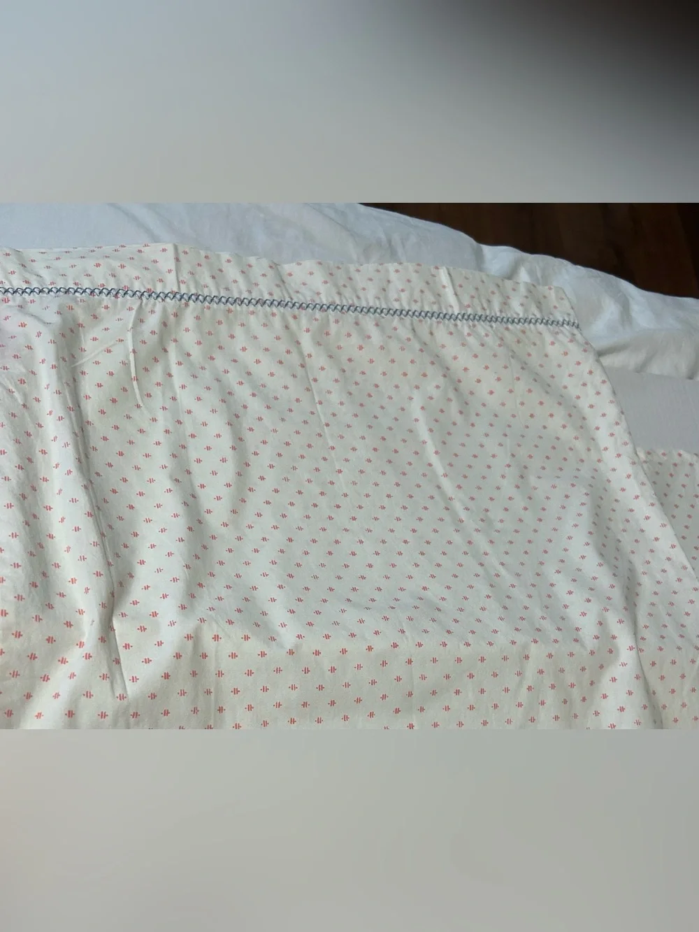 Opal House Sheet Set 3 Piece White & Salmon with Blue Embroidery Border XL Twin